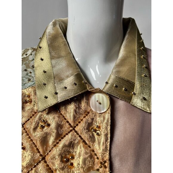 Seventh Avenue Womens Jacket Coat Multicolor Gold Patchwork Buttons Beaded M New - Picture 8 of 12